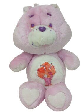 VTG 1985 Care Bears ShareBear Plush 13"Kenner Pink w/ Milkshake Belly Patch #I-9